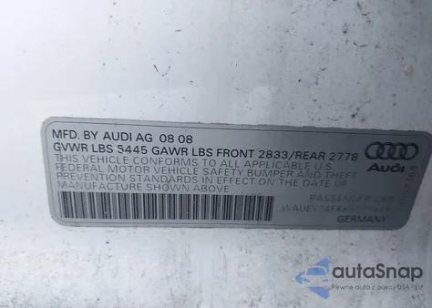 2008 Audi A6 4.2 из США, поврежденный, VIN WAUEV74F88N177549